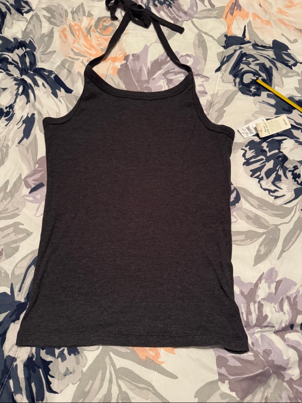 NWT aerie Charcoal Ribbed Halter Tie-Neck Camisole